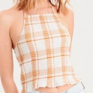 AE, yellow plaid halter top